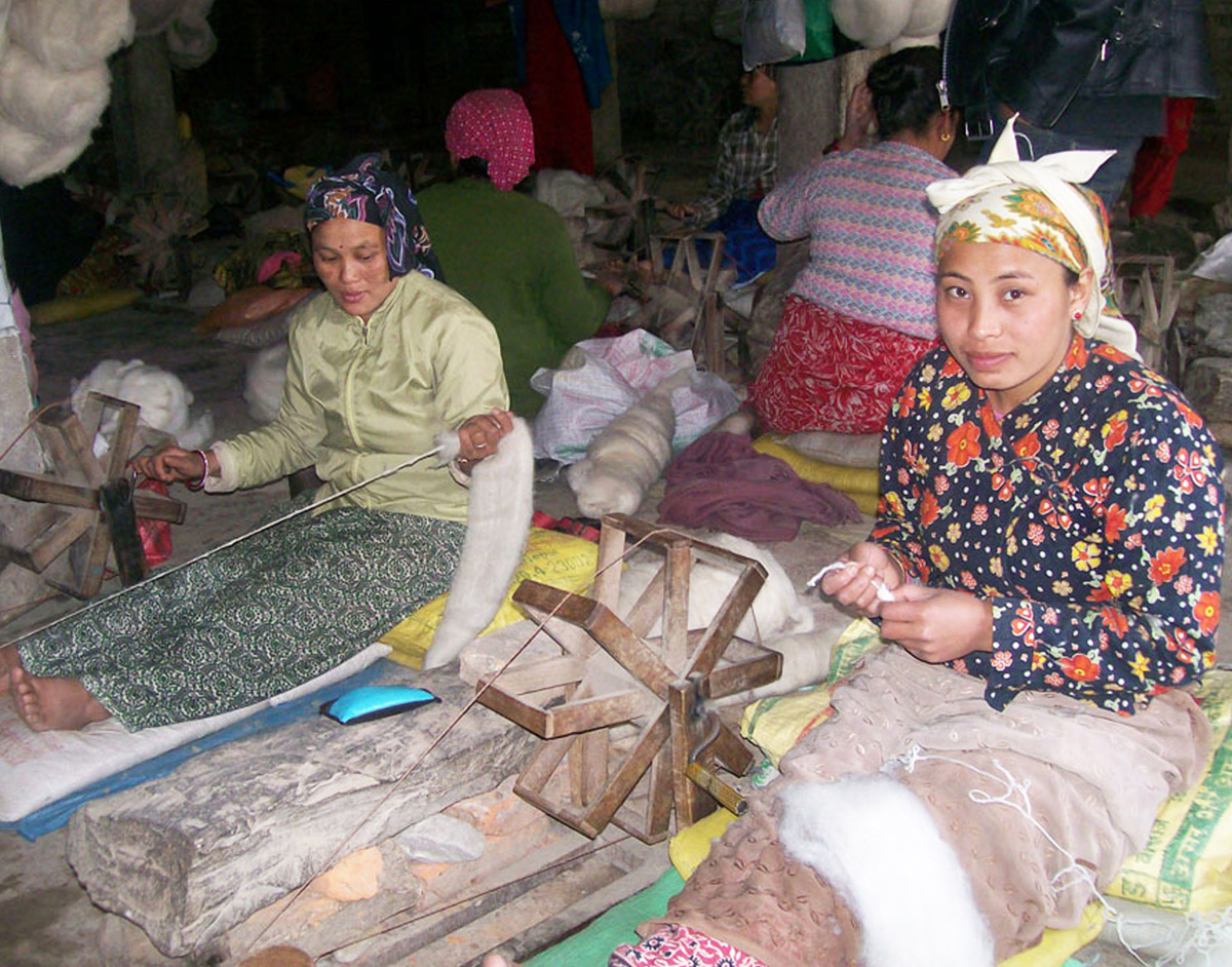 Rug Manufacturing - spinning yarn by hand