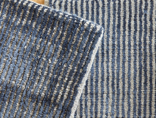 Pinstripe and Raised Lines Handloom Rug Detail in Wool and Bamboo
