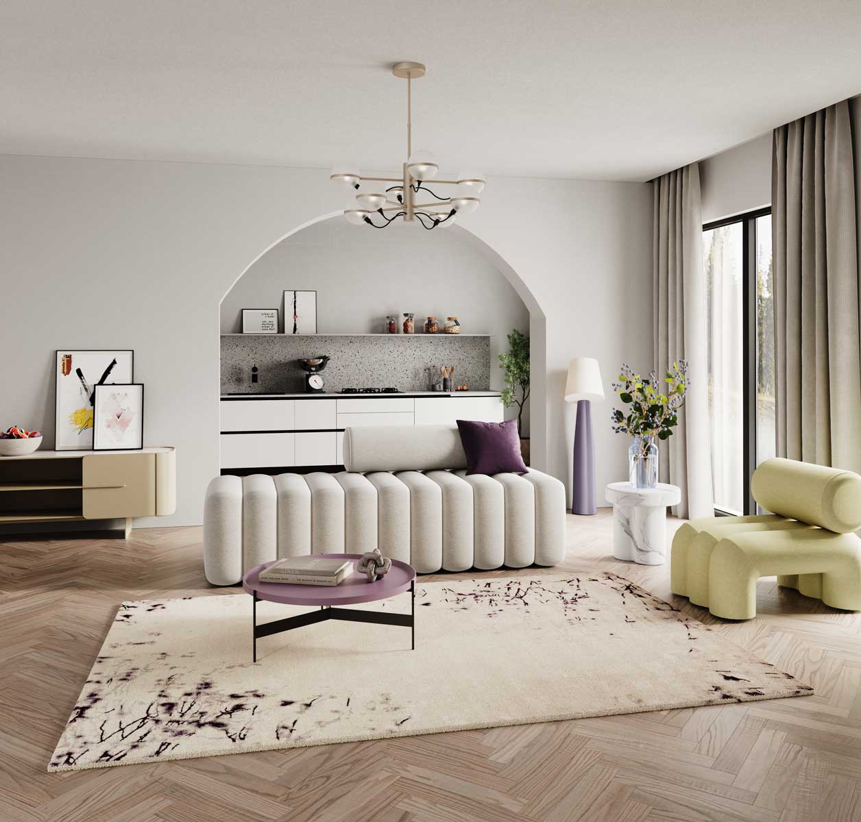 Hampton Border Plum Cream Rug